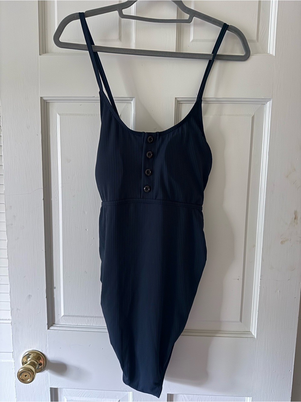 Summer Mae Maternity Swimsuit One Piece Bathing Suit Button Neck Cross Back